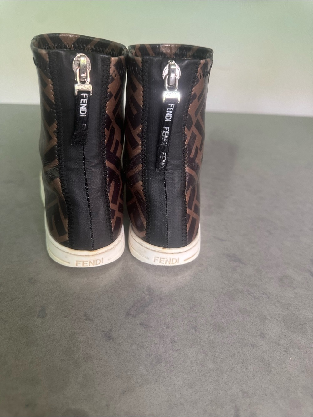 Fendi Brown and Black FF Logo High-Top Sneakers
